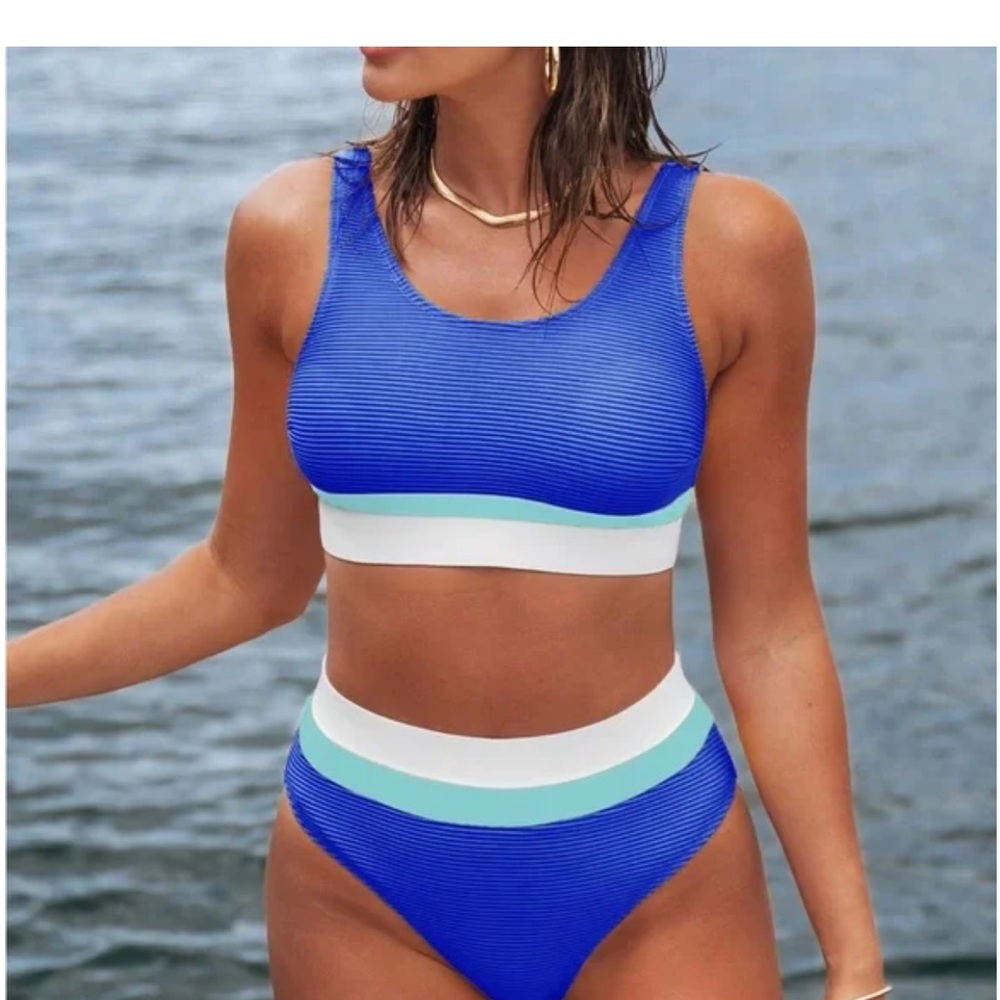 Cupshe Vibrant Blue and White Bikini Set